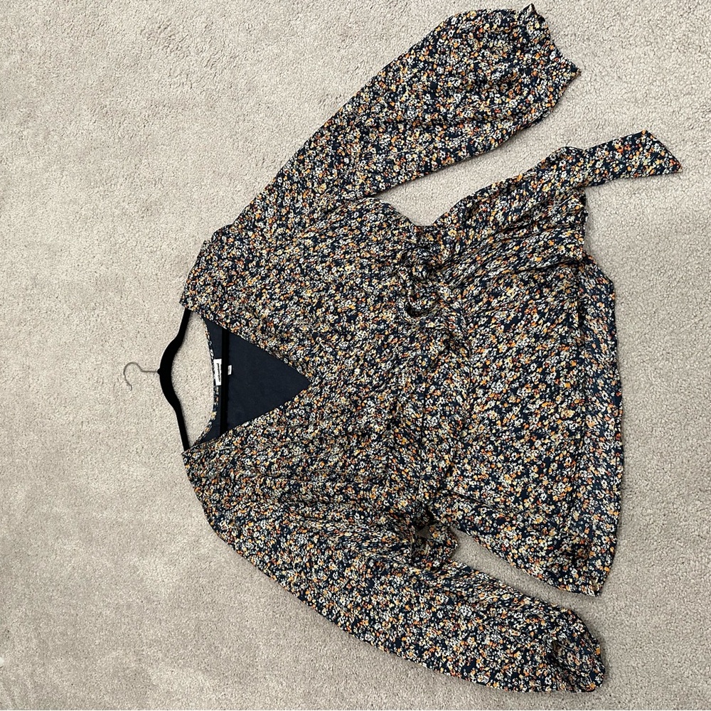 Floral Faux Wrap Long Sleeve Blouse